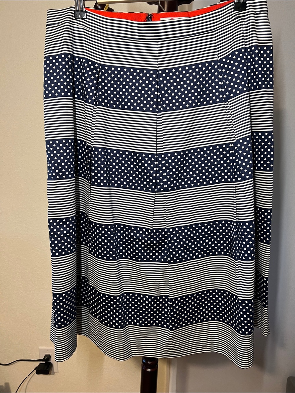 Boden Navy and White Striped & Polka Dot Midi Skirt